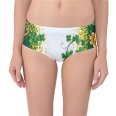 Flower Shamrock Green Gold Mid-waist Bikini Bottoms by Mariart