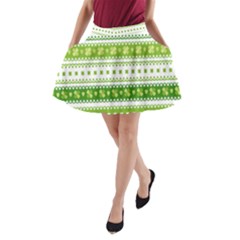 Flower Floral Green Shamrock A-line Pocket Skirt