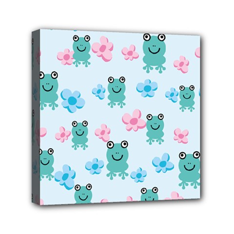 Frog Green Pink Flower Mini Canvas 6  X 6 