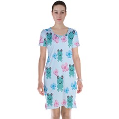 Frog Green Pink Flower Short Sleeve Nightdress by Mariart