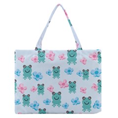 Frog Green Pink Flower Medium Zipper Tote Bag by Mariart