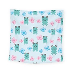 Frog Green Pink Flower Square Tapestry (small)