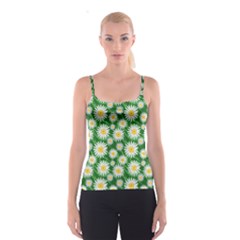 Flower Sunflower Yellow Green Leaf White Spaghetti Strap Top by Mariart