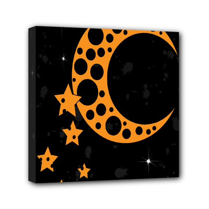 Moon Star Space Orange Black Light Night Circle Polka Mini Canvas 6  x 6 