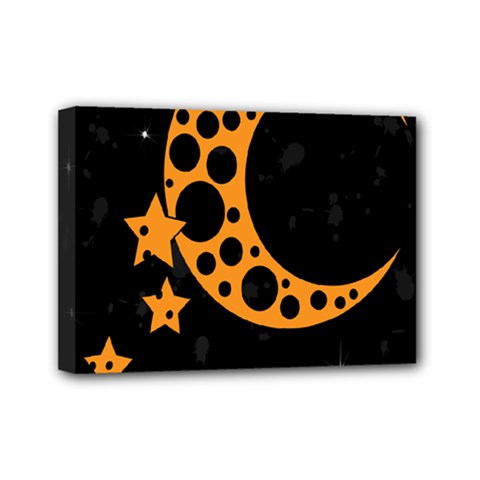 Moon Star Space Orange Black Light Night Circle Polka Mini Canvas 7  X 5  by Mariart