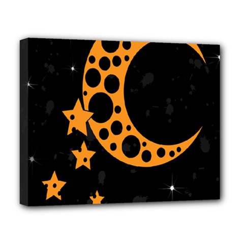 Moon Star Space Orange Black Light Night Circle Polka Deluxe Canvas 20  X 16  