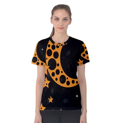 Moon Star Space Orange Black Light Night Circle Polka Women s Cotton Tee by Mariart