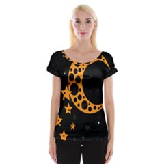 Moon Star Space Orange Black Light Night Circle Polka Women s Cap Sleeve Top by Mariart