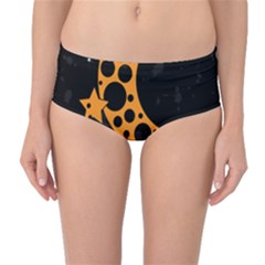 Moon Star Space Orange Black Light Night Circle Polka Mid-waist Bikini Bottoms