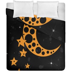 Moon Star Space Orange Black Light Night Circle Polka Duvet Cover Double Side (california King Size)