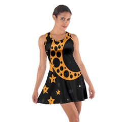 Moon Star Space Orange Black Light Night Circle Polka Cotton Racerback Dress by Mariart