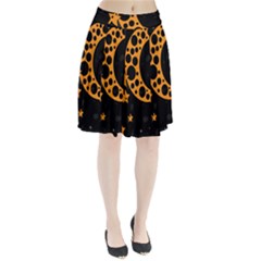 Moon Star Space Orange Black Light Night Circle Polka Pleated Skirt