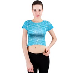 Leaf Blue Snow Circle Polka Star Crew Neck Crop Top by Mariart