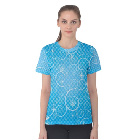 Leaf Blue Snow Circle Polka Star Women s Cotton Tee by Mariart