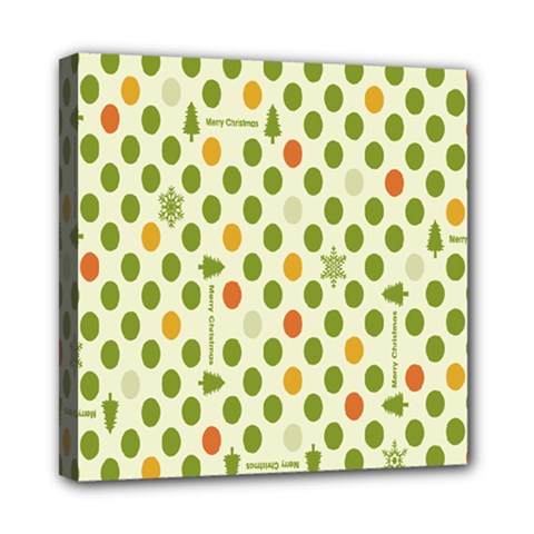 Merry Christmas Polka Dot Circle Snow Tree Green Orange Red Gray Mini Canvas 8  X 8 