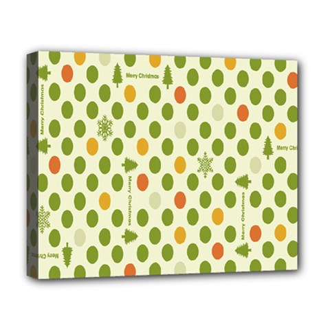 Merry Christmas Polka Dot Circle Snow Tree Green Orange Red Gray Deluxe Canvas 20  X 16   by Mariart