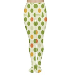 Merry Christmas Polka Dot Circle Snow Tree Green Orange Red Gray Women s Tights by Mariart