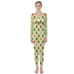 Merry Christmas Polka Dot Circle Snow Tree Green Orange Red Gray Long Sleeve Catsuit