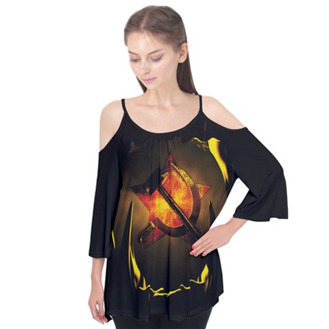 Hammer And Sickle Flutter Sleeve Tee  by cglightNingART