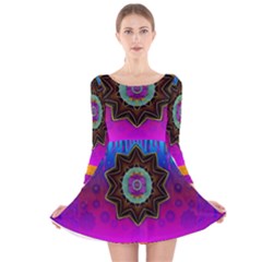 Air And Stars Global With Some Guitars Pop Art Long Sleeve Velvet Skater Dress by pepitasart