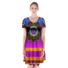 Air And Stars Global With Some Guitars Pop Art Short Sleeve V-neck Flare Dress by pepitasart