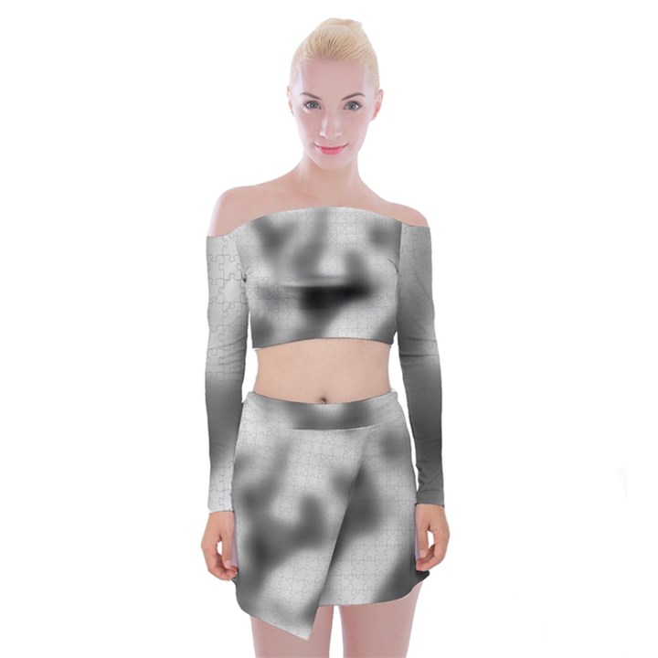 Puzzle Grey Puzzle Piece Drawing Off Shoulder Top with Skirt Set