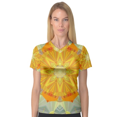 Sunshine Sunny Sun Abstract Yellow Women s V-neck Sport Mesh Tee by Nexatart