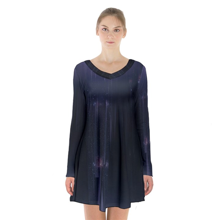 Abstract Dark Stylish Background Long Sleeve Velvet V-neck Dress