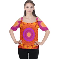 Mandala Orange Pink Bright Women s Cutout Shoulder Tee