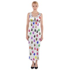 Paw Prints Dog Cat Color Rainbow Animals Fitted Maxi Dress