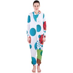 Polka Dot Circle Red Blue Green Hooded Jumpsuit (ladies)  by Mariart