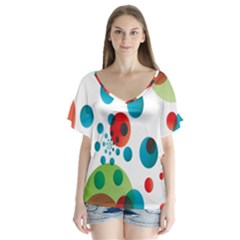 Polka Dot Circle Red Blue Green Flutter Sleeve Top by Mariart