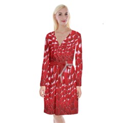 Plaid Iron Red Line Light Long Sleeve Velvet Front Wrap Dress by Mariart