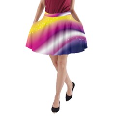 Rainbow Space Red Pink Purple Blue Yellow White Star A-line Pocket Skirt