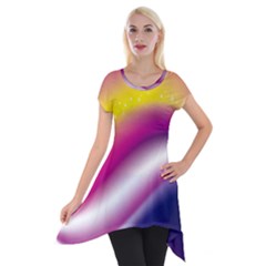 Rainbow Space Red Pink Purple Blue Yellow White Star Short Sleeve Side Drop Tunic