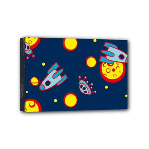 Rocket Ufo Moon Star Space Planet Blue Circle Mini Canvas 6  X 4  by Mariart