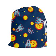 Rocket Ufo Moon Star Space Planet Blue Circle Drawstring Pouches (xxl) by Mariart