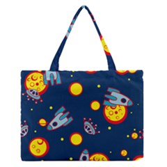 Rocket Ufo Moon Star Space Planet Blue Circle Medium Zipper Tote Bag by Mariart