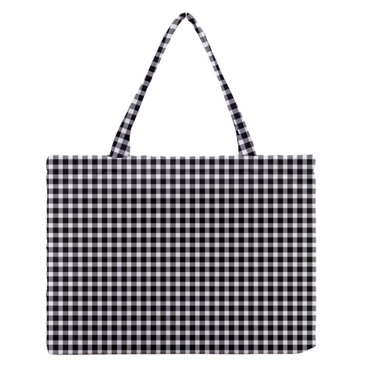 Plaid Black White Line Medium Zipper Tote Bag