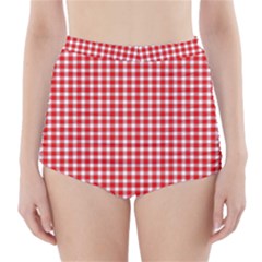 Plaid Red White Line High-waisted Bikini Bottoms by Mariart