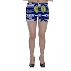 Sunflower Line Blue Yellpw Skinny Shorts by Mariart