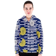 Sunflower Line Blue Yellpw Women s Zipper Hoodie by Mariart