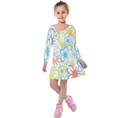 Star Flower Rainbow Sunflower Sakura Kids  Long Sleeve Velvet Dress by Mariart