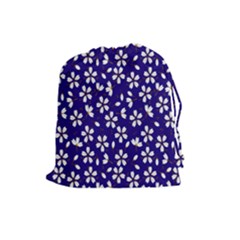 Star Flower Blue White Drawstring Pouches (large)  by Mariart