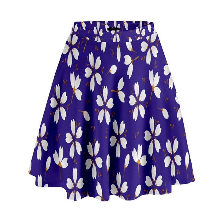 Star Flower Blue White High Waist Skirt