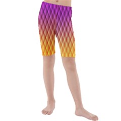 Triangle Plaid Chevron Wave Pink Purple Yellow Rainbow Kids  Mid Length Swim Shorts by Mariart