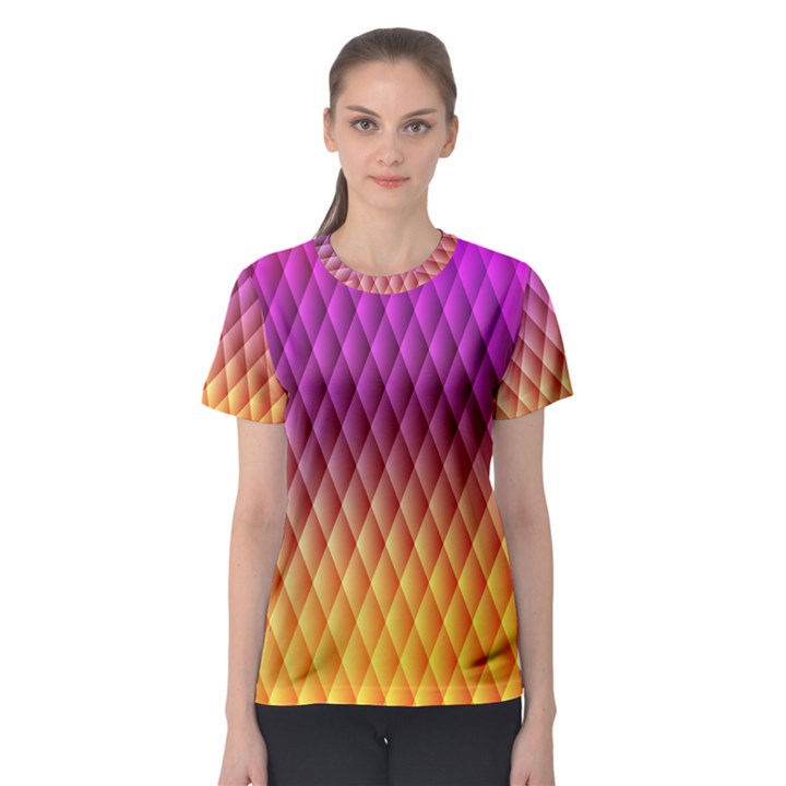 Triangle Plaid Chevron Wave Pink Purple Yellow Rainbow Women s Sport Mesh Tee