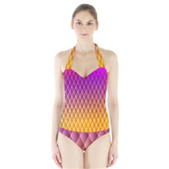 Triangle Plaid Chevron Wave Pink Purple Yellow Rainbow Halter Swimsuit