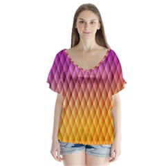 Triangle Plaid Chevron Wave Pink Purple Yellow Rainbow Flutter Sleeve Top by Mariart
