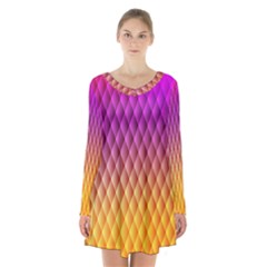 Triangle Plaid Chevron Wave Pink Purple Yellow Rainbow Long Sleeve Velvet V-neck Dress